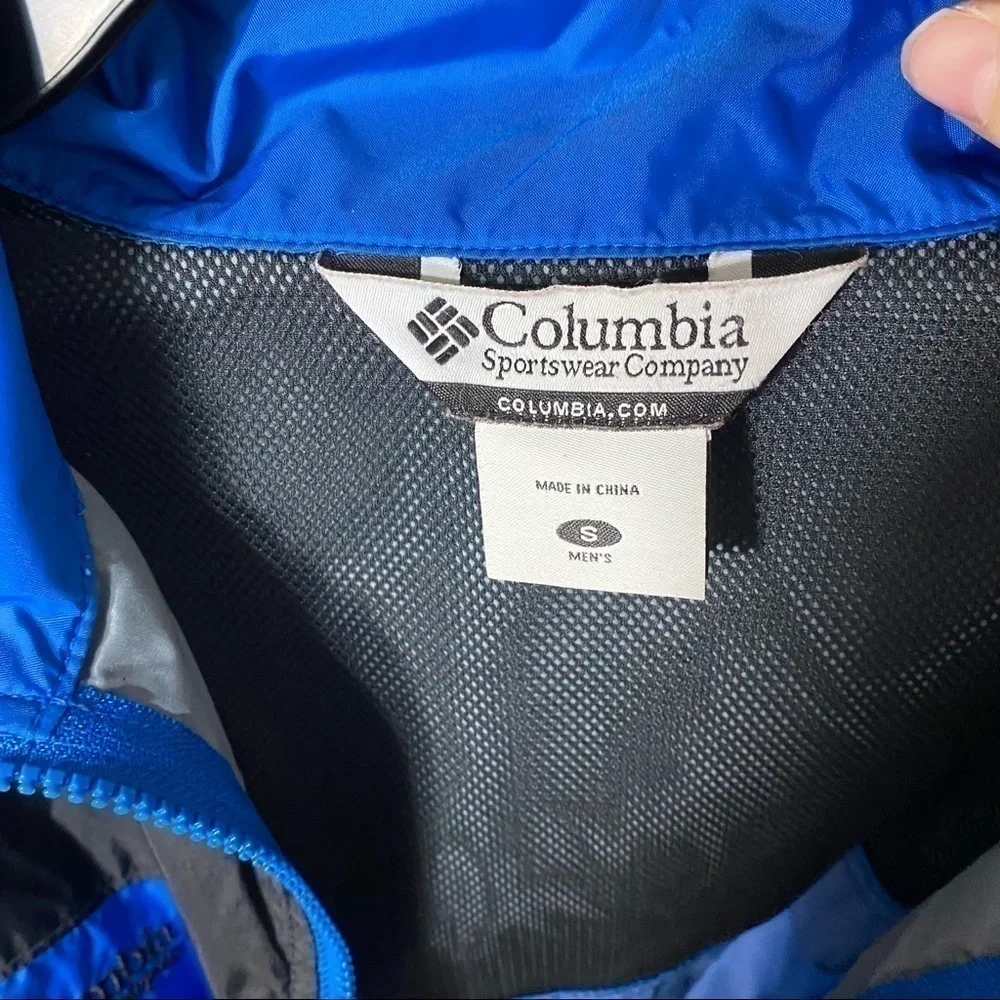 Columbia Rain Coat Light Jacket Small Men’s Blue Black Packable Full Zip Hooded